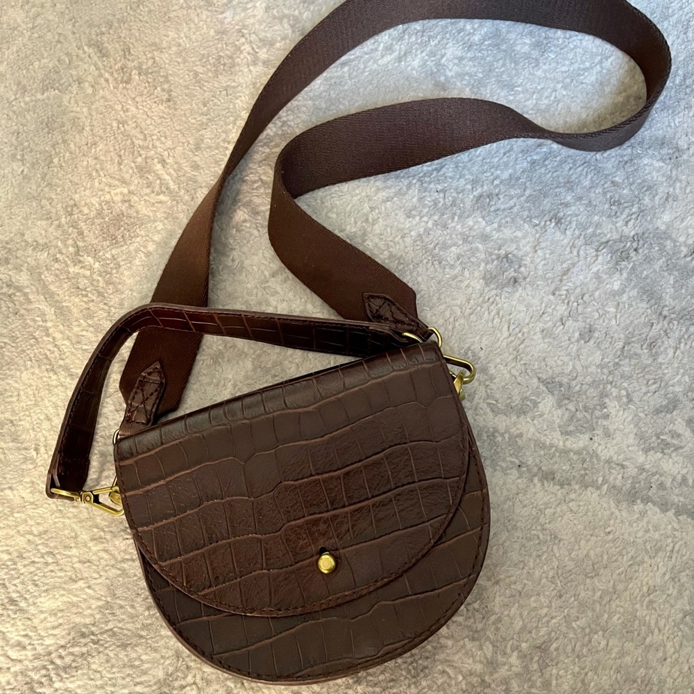 Small Richmond Croc-Embossed Saddle Bag